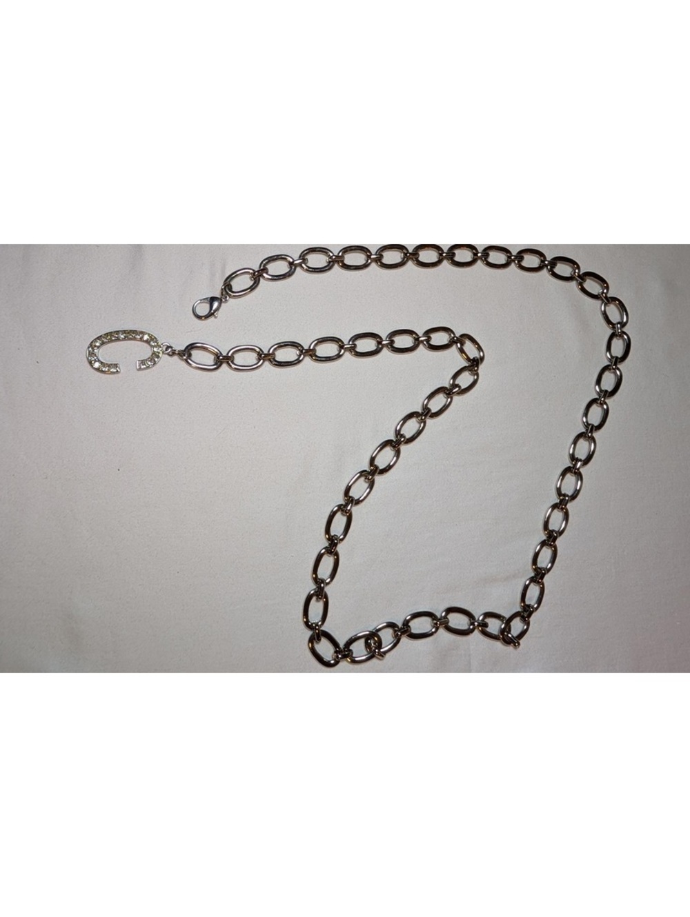 Vintage Y2K Silver Chain Belt with Decorative 'C' Charm 41” Long